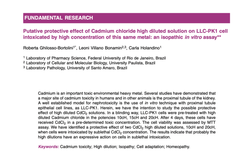 Putative protective effect of Cadmium chloride high diluted solution on LLC-PK1 cell intoxicated by high concentration of this same metal: an *isopathic in vitro study